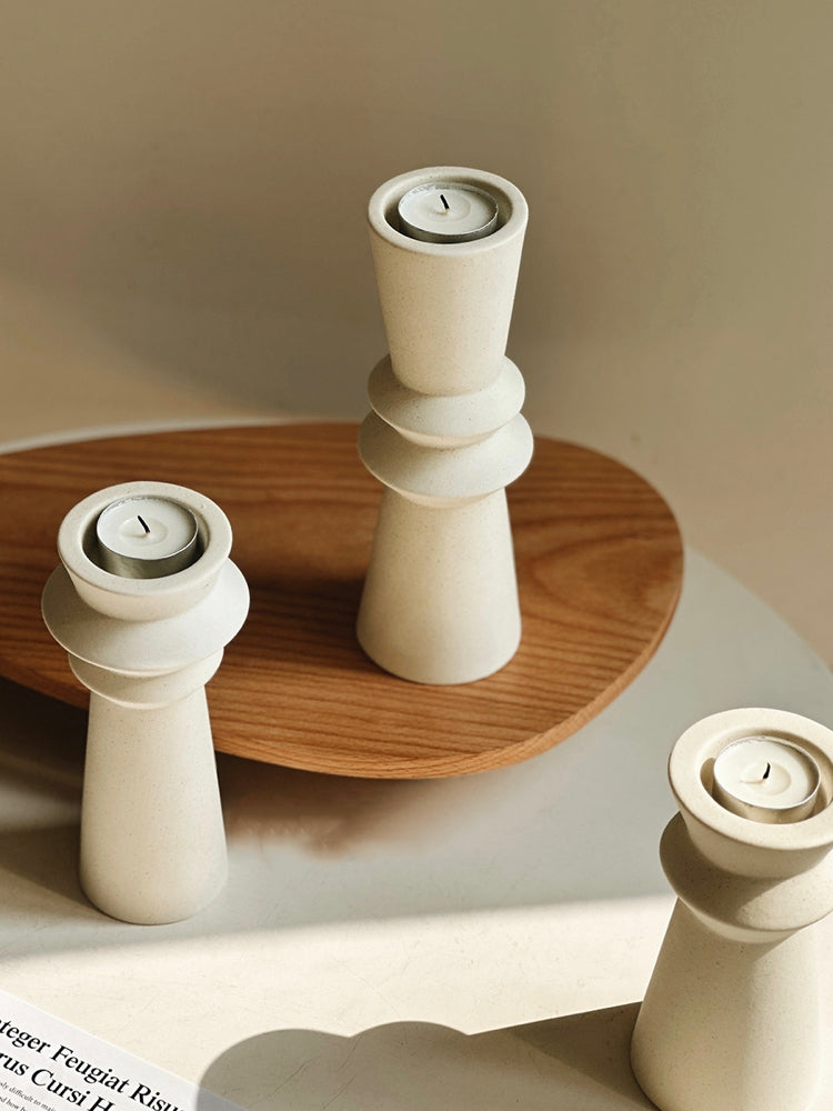 Minimalist Ceramic Candle Holders | Set of 3 Modern Sculptural Accents