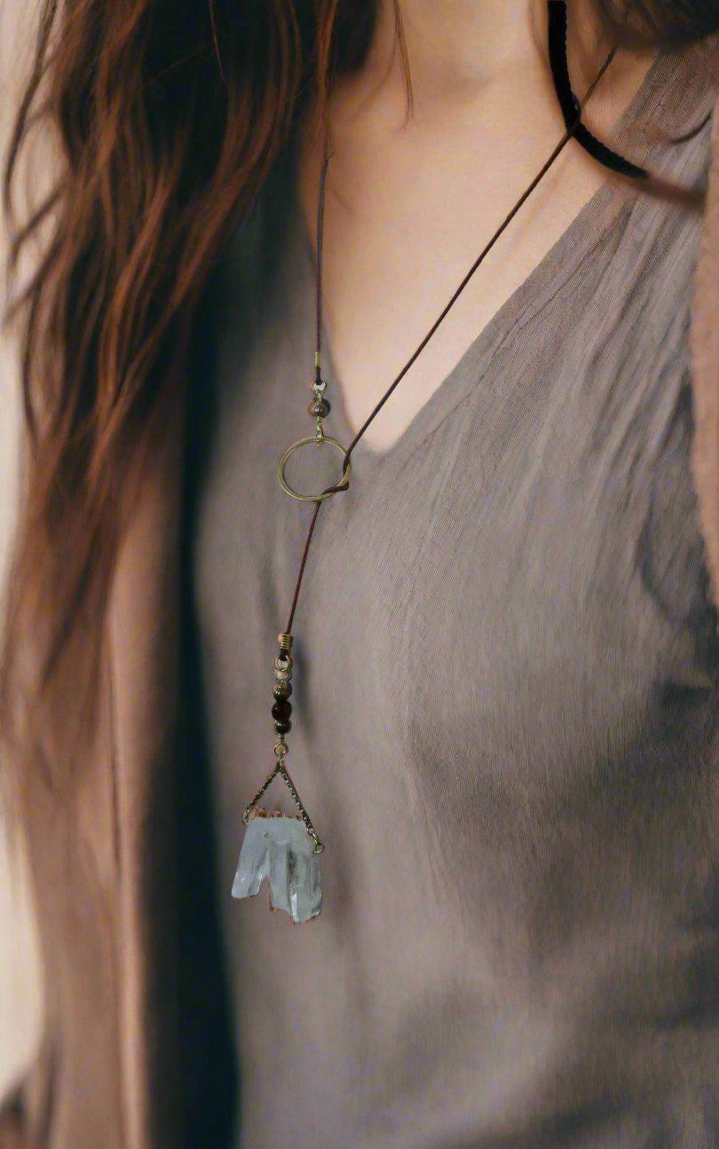 Quartz Lariat Leather & Brass - Talisman | Handmade by Blackbird & Sage-2