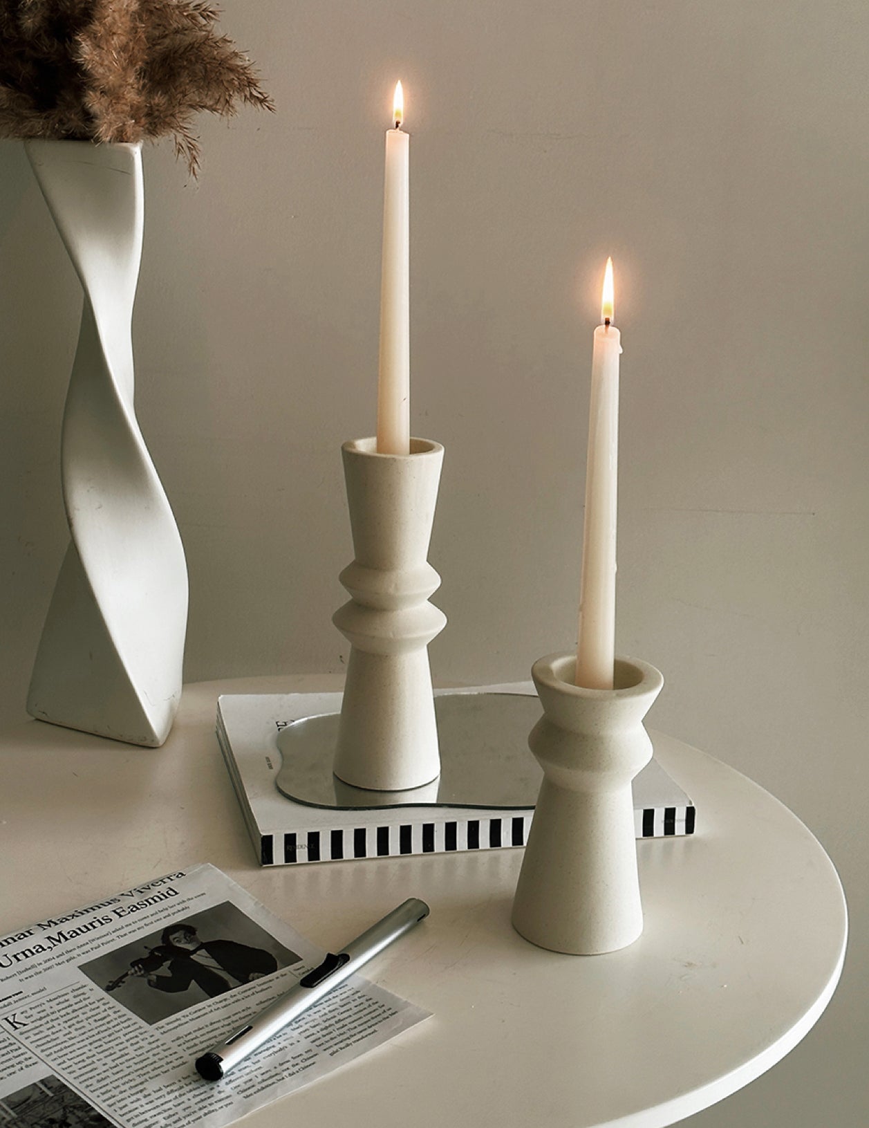 Minimalist Ceramic Candle Holders | Set of 3 Modern Sculptural Accents