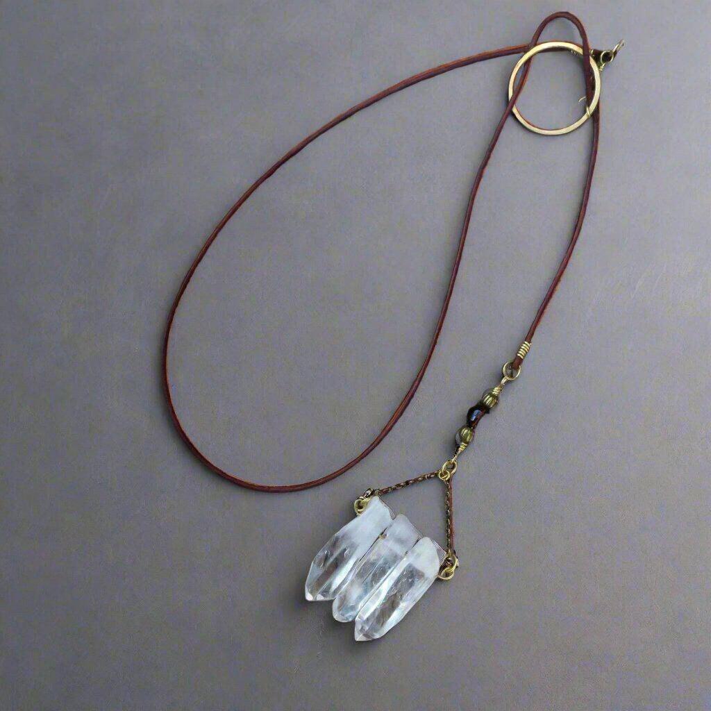 Quartz Lariat Leather & Brass - Talisman | Handmade by Blackbird & Sage-0