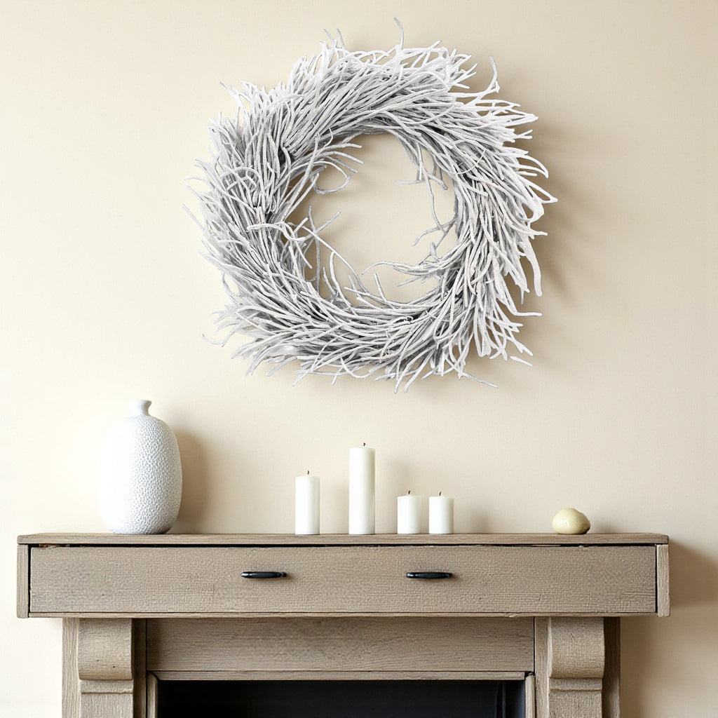 White Willow Dried Wreath | 28" Natural Sculptural Accent