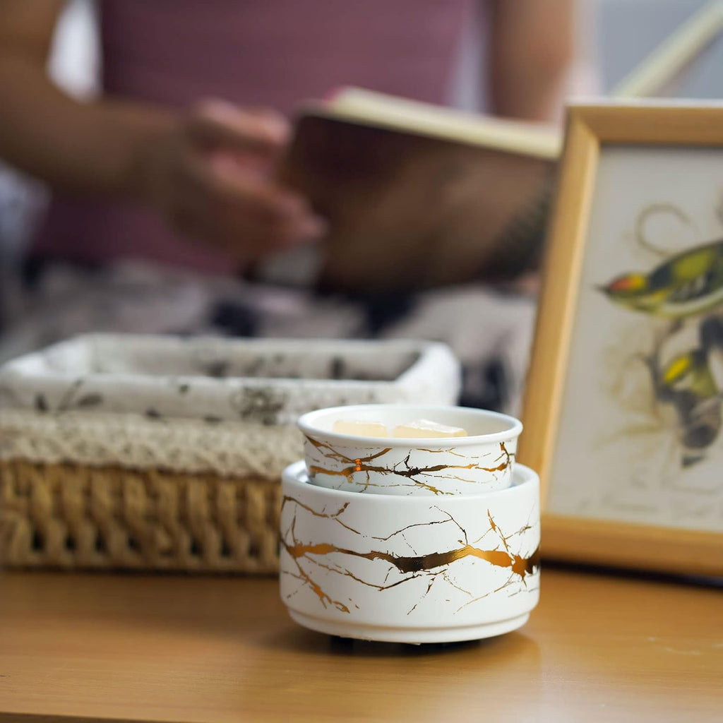 Ceramic 3-in-1 Wax Melt & Oil Burner | White & Gold Electric Candle Warmer