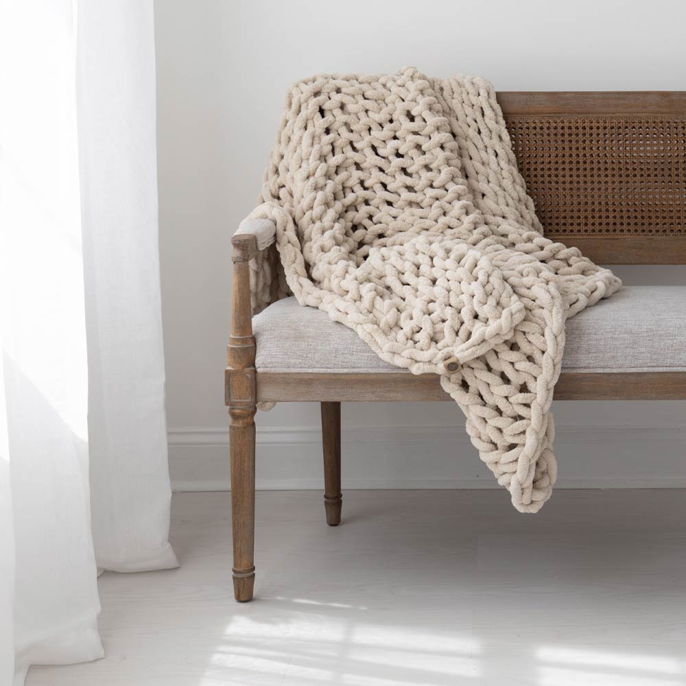 Infinite Chunky Knit Blanket | Minky Chenille Throw | Luxe Cozy Comfort