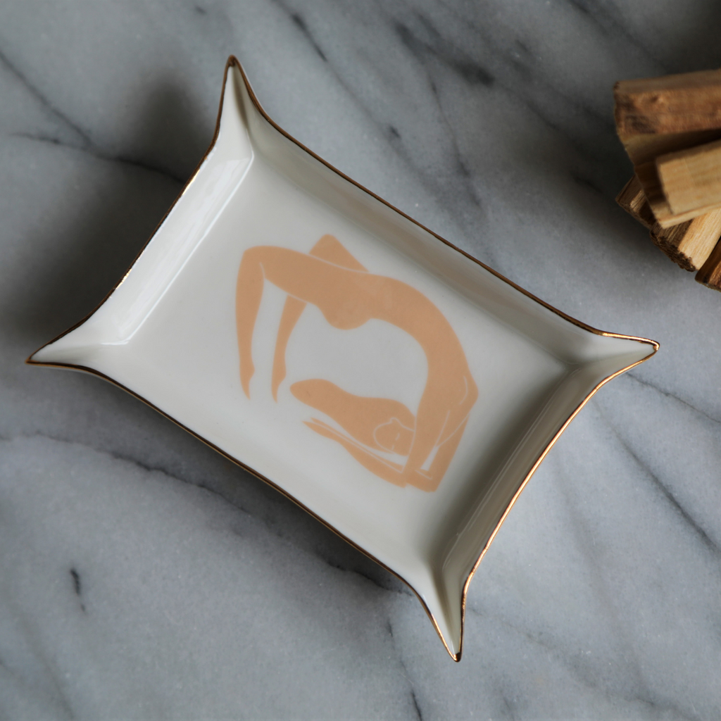 Bridge Jewelry & Smudge Tray | Ceramic Gold-Edged Ritual Dish