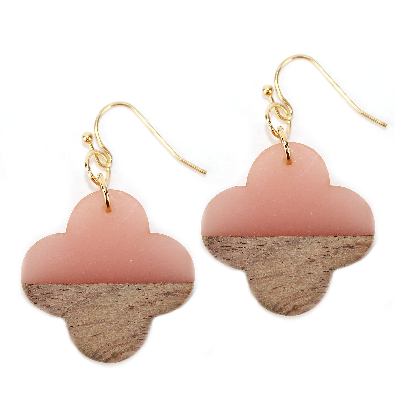 Quatrefoil Resin & Wood Earrings | Pink Accent